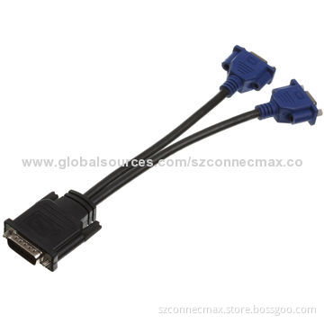 DVI DMS-59 to 2 VGA Y Splitter Dual-VGA Cable for Hooking, Available in Black and Blue
